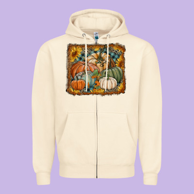 Pumpkins With Sunflowers Zipper Hoodie Designed By Ranaportraitstore
