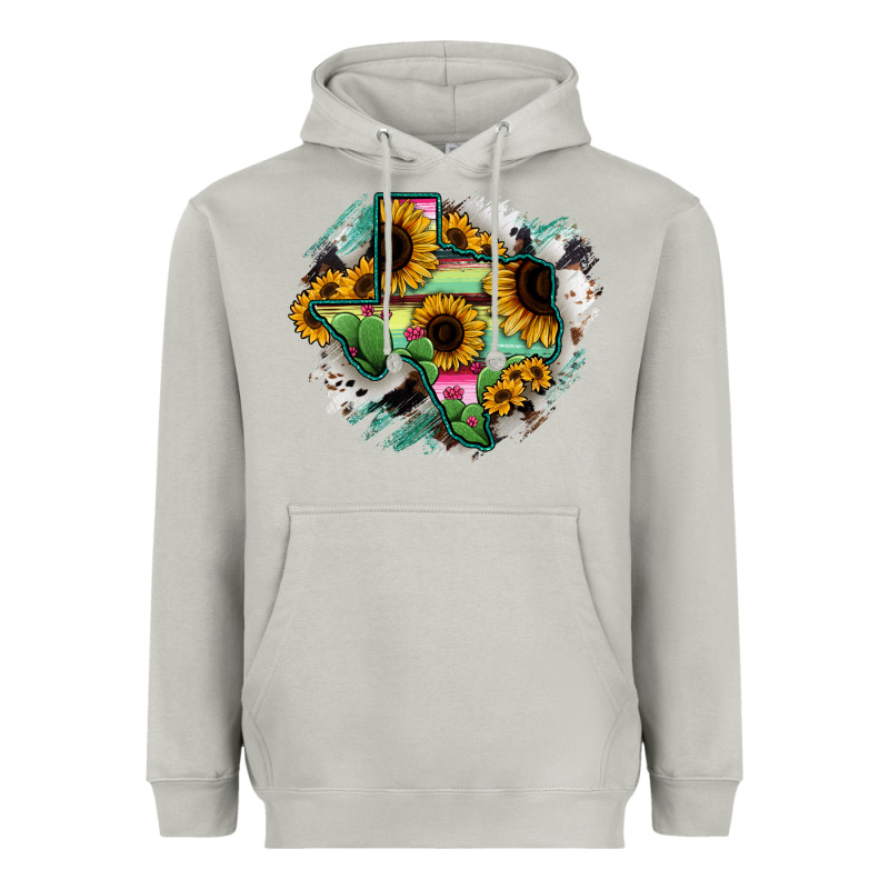 Texas Map Sunflower Cactus Serape Heavyweight Hoodie by RanaPortraitStore | Teevron