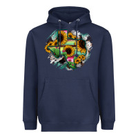 Navy Texas Map Sunflower Cactus Serape Heavyweight Hoodie - RanaPortraitStore