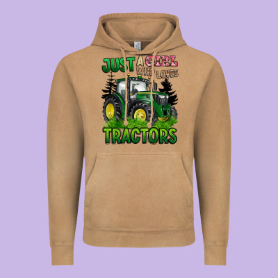 Just A Girl Who Loves Tractors Vintage Hoodie Designed By Barkaloodesign
