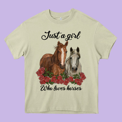 Just A Girl Who Loves Horses No Background Heavy Core Tee Designed By Ranaportraitstore