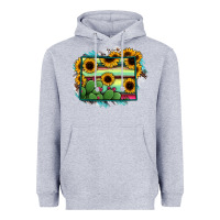 Heather Grey Wyoming Map Sunflower Cactus Serape Heavyweight Hoodie - RanaPortraitStore