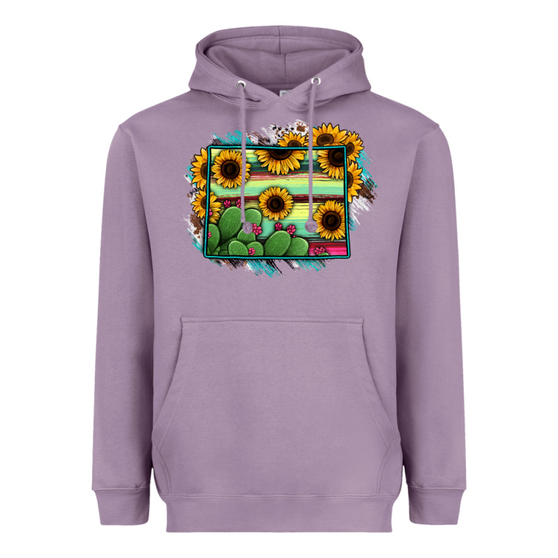 Wyoming Map Sunflower Cactus Serape Heavyweight Hoodie by RanaPortraitStore | Teevron
