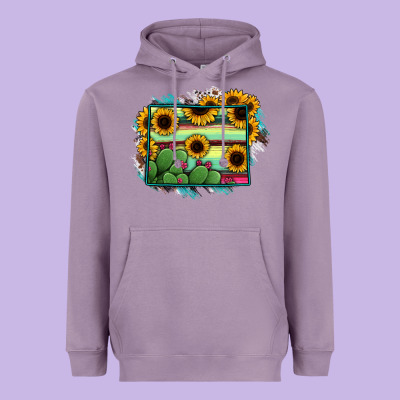 Wyoming Map Sunflower Cactus Serape Heavyweight Hoodie Designed By Ranaportraitstore
