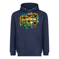 Navy Wyoming Map Sunflower Cactus Serape Heavyweight Hoodie - RanaPortraitStore