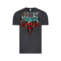 Vintage Black merry christmas bull skull Vintage Tee - CowhideDigitalArt