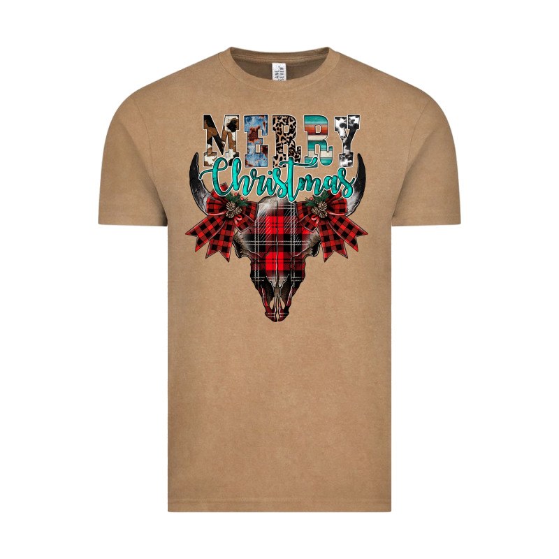 Merry Christmas Bull Skull Vintage Tee by CowhideDigitalArt | Teevron