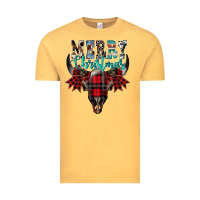 Vintage Mustard merry christmas bull skull Vintage Tee - CowhideDigitalArt