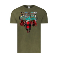 Vintage Olive merry christmas bull skull Vintage Tee - CowhideDigitalArt