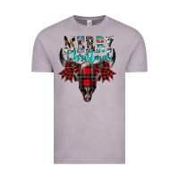 Vintage Zinc merry christmas bull skull Vintage Tee - CowhideDigitalArt