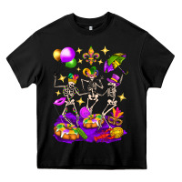 Black Mardi Gras Skeletons Heavy Core Tee - BundleAndBundleShop