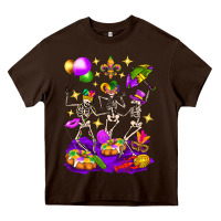 Chocolate Brown Mardi Gras Skeletons Heavy Core Tee - BundleAndBundleShop