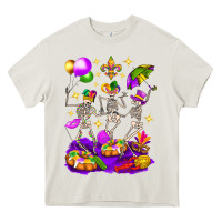 Cream Mardi Gras Skeletons Heavy Core Tee - BundleAndBundleShop