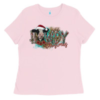 Bubblegum Pink howdy christmas Ladies Tee - CowhideDigitalArt