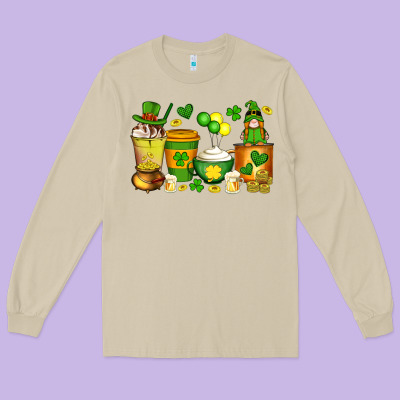 St Patrick's Day Coffee Cups With Gnome Long Sleeve Tee Designed By Artiststas