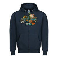 Navy western pumpkin farm truck Zipper Hoodie - RanaPortraitStore