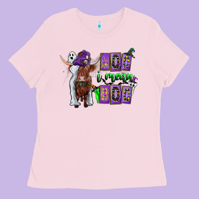 Moo I Mean Boo Ladies Tee Designed By Cowhidedigitalart