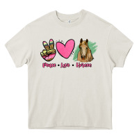 Cream peace love horses Heavy Core Tee - RanaPortraitStore