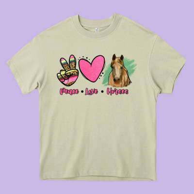 Peace Love Horses Heavy Core Tee Designed By Ranaportraitstore