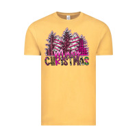 Vintage Mustard Merry Christmas pink  trees Vintage Tee - CowhideDigitalArt