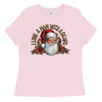 Bubblegum Pink i love a man with a bearo Ladies Tee - CowhideDigitalArt