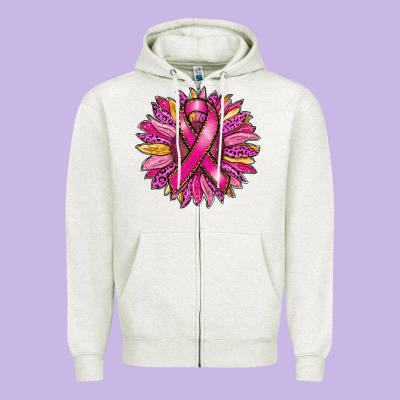 Breast Cancer Sunflower Zipper Hoodie Designed By Ranaportraitstore