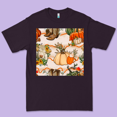 Fall Heifer Seamless Pattern Premium Tee Designed By Bundleandbundleshop