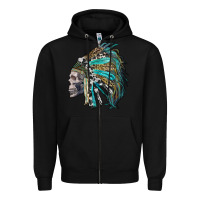 Black western indian headdress with skull Zipper Hoodie - RanaPortraitStore