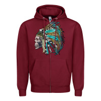 Burgundy western indian headdress with skull Zipper Hoodie - RanaPortraitStore