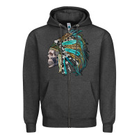 Charcoal Heather western indian headdress with skull Zipper Hoodie - RanaPortraitStore