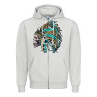 Dove Grey western indian headdress with skull Zipper Hoodie - RanaPortraitStore