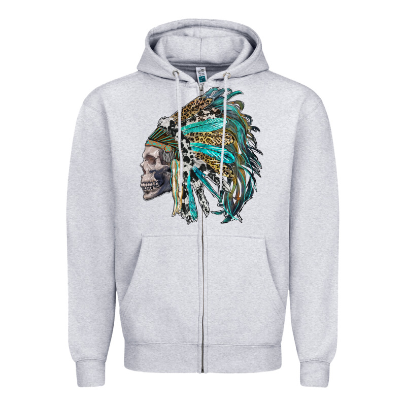 Western Indian Headdress With Skull Zipper Hoodie by RanaPortraitStore | Teevron