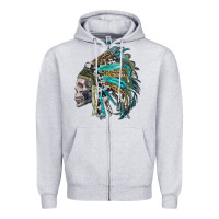 Heather Grey western indian headdress with skull Zipper Hoodie - RanaPortraitStore