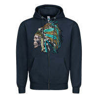 Navy western indian headdress with skull Zipper Hoodie - RanaPortraitStore