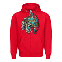 Red western indian headdress with skull Zipper Hoodie - RanaPortraitStore