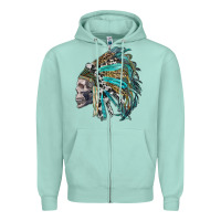 Seafoam western indian headdress with skull Zipper Hoodie - RanaPortraitStore