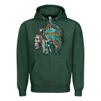 Sports Green western indian headdress with skull Zipper Hoodie - RanaPortraitStore