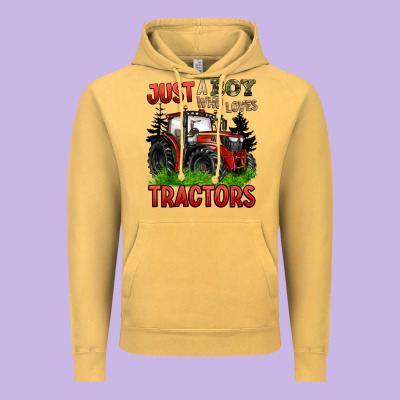 Just A Boy Who Loves Tractors Red Tractor Vintage Hoodie Designed By Barkaloodesign