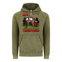 Vintage Olive just a boy who loves tractors red tractor Vintage Hoodie - BarkalooDesign