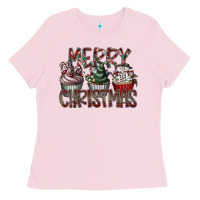 Bubblegum Pink Merry Christmas Ladies Tee - CowhideDigitalArt