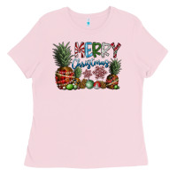 Bubblegum Pink Merry Christmas Ladies Tee - CowhideDigitalArt