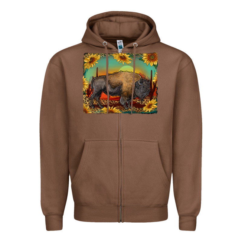 Western Bison With Sunset Background Zipper Hoodie by RanaPortraitStore | Teevron
