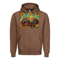 Chestnut western bison with sunset background Zipper Hoodie - RanaPortraitStore