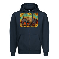 Navy western bison with sunset background Zipper Hoodie - RanaPortraitStore