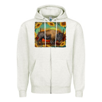 Oatmeal Heather western bison with sunset background Zipper Hoodie - RanaPortraitStore