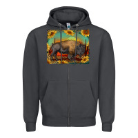 Smoke western bison with sunset background Zipper Hoodie - RanaPortraitStore