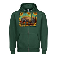Sports Green western bison with sunset background Zipper Hoodie - RanaPortraitStore