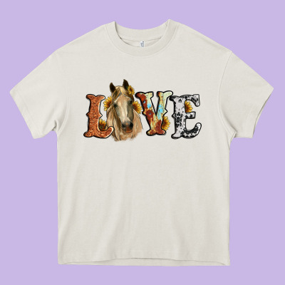 Love Horse Sunflower Heavy Core Tee Designed By Ranaportraitstore