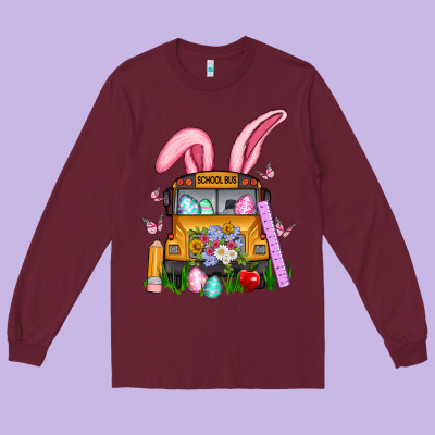 School Bus Easter Long Sleeve Tee Designed By Artiststas