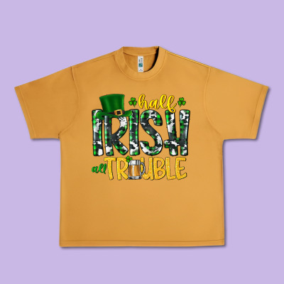 Half Irish All Trouble Urban Heavy Tee Designed By Cowhidedigitalart